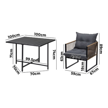 Livsip Outdoor Dining Set Black Table 4 Seater-Outdoor Dining Set-PEROZ Accessories