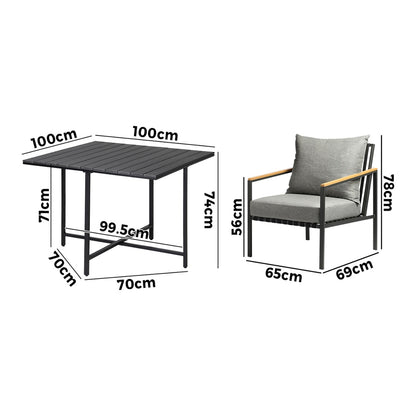 Livsip 4 Seater Outdoor Dining Set Wood-Plastic Black Table and Sofa Chairs-Outdoor Dining Set-PEROZ Accessories