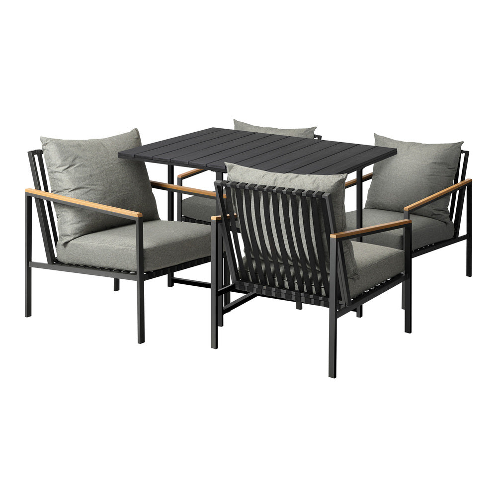 Livsip 4 Seater Outdoor Dining Set Wood-Plastic Black Table and Sofa Chairs-Outdoor Dining Set-PEROZ Accessories