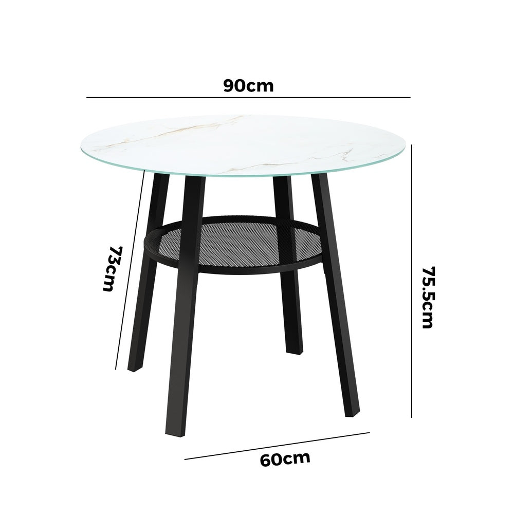 Livsip Outdoor Dining Table w/ Storage Shelf Black 90cm-Dining Table-PEROZ Accessories