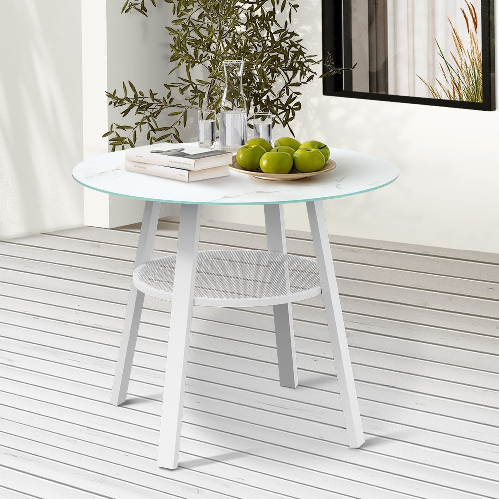 Livsip Outdoor Dining Table w/ Storage Shelf White 90cm-Dining Table-PEROZ Accessories