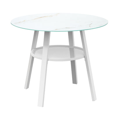Livsip Outdoor Dining Table w/ Storage Shelf White 90cm-Dining Table-PEROZ Accessories
