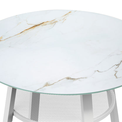Livsip Outdoor Dining Table w/ Storage Shelf White 90cm-Dining Table-PEROZ Accessories
