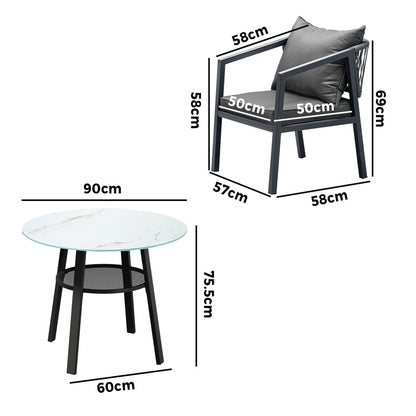 Livsip 3PCS Outdoor Dining Set Table Lounge Chair-Outdoor Dining Set-PEROZ Accessories