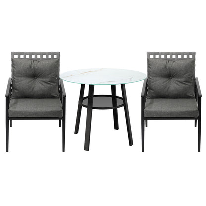 Livsip Outdoor Dining Set 2 Seater Rattan Armchair Glass Table-Outdoor Dining Set-PEROZ Accessories