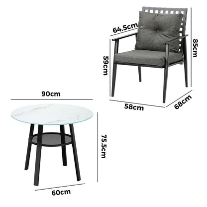 Livsip Outdoor Dining Set 2 Seater Rattan Armchair Glass Table-Outdoor Dining Set-PEROZ Accessories