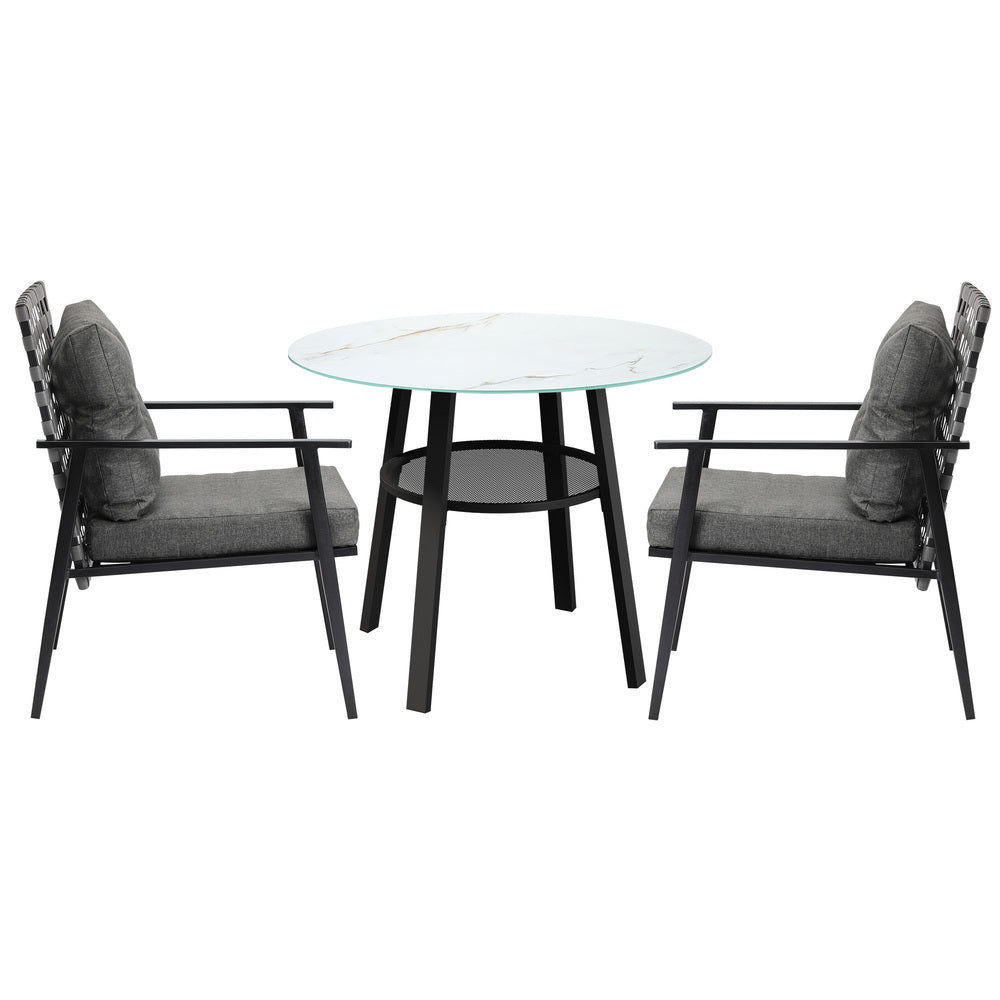 Livsip Outdoor Dining Set 2 Seater Rattan Armchair Glass Table-Outdoor Dining Set-PEROZ Accessories
