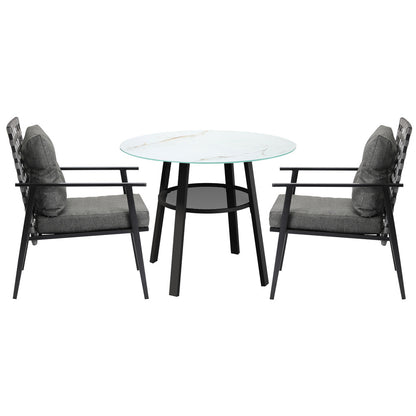 Livsip Outdoor Dining Set 2 Seater Rattan Armchair Glass Table-Outdoor Dining Set-PEROZ Accessories