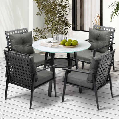 Livsip Outdoor Dining Set 4 Seater Rattan Armchair Glass Table-Outdoor Dining Set-PEROZ Accessories