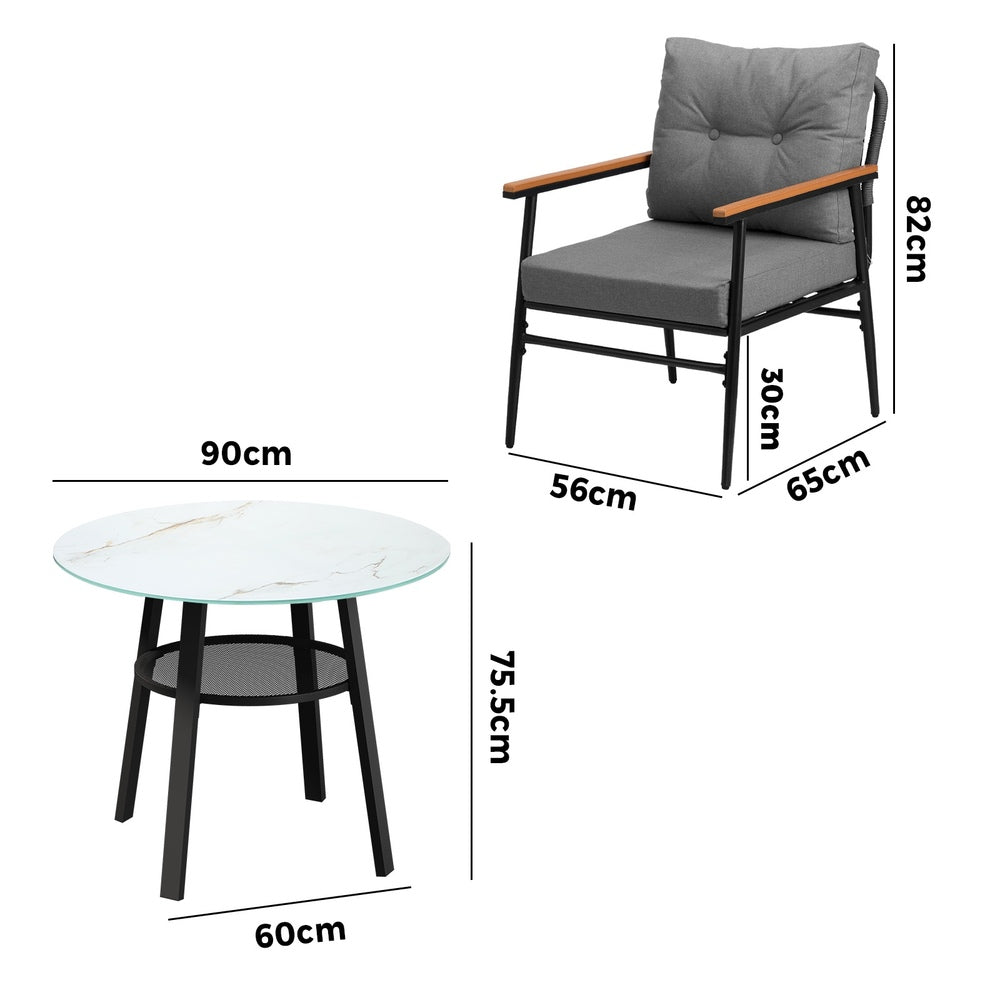 Livsip Outdoor Dining Set 3PC Lounge Setting Table Storage Shelf-Outdoor Dining Set-PEROZ Accessories