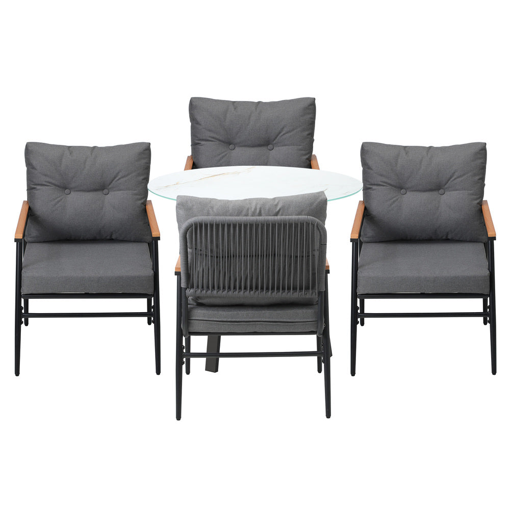 Livsip Outdoor Dining Set 5PC Lounge Setting Table Storage Shelf-Outdoor Dining Set-PEROZ Accessories