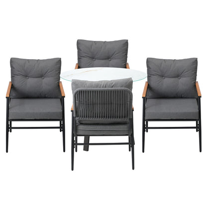 Livsip Outdoor Dining Set 5PC Lounge Setting Table Storage Shelf-Outdoor Dining Set-PEROZ Accessories