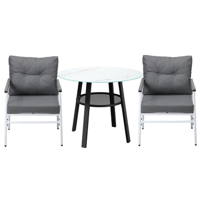 Livsip Outdoor Dining Set 2 Seater Marble Tempered Glass Table-Outdoor Dining Set-PEROZ Accessories