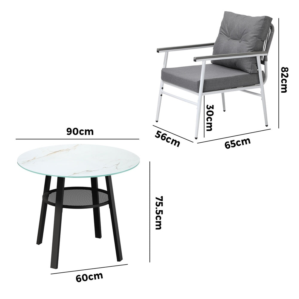 Livsip Outdoor Dining Set 2 Seater Marble Tempered Glass Table-Outdoor Dining Set-PEROZ Accessories