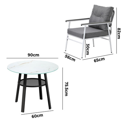 Livsip Outdoor Dining Set 2 Seater Marble Tempered Glass Table-Outdoor Dining Set-PEROZ Accessories