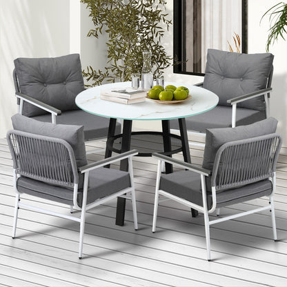 Livsip Outdoor Dining Set 4 Seater Marble Tempered Glass Table-Outdoor Dining Set-PEROZ Accessories