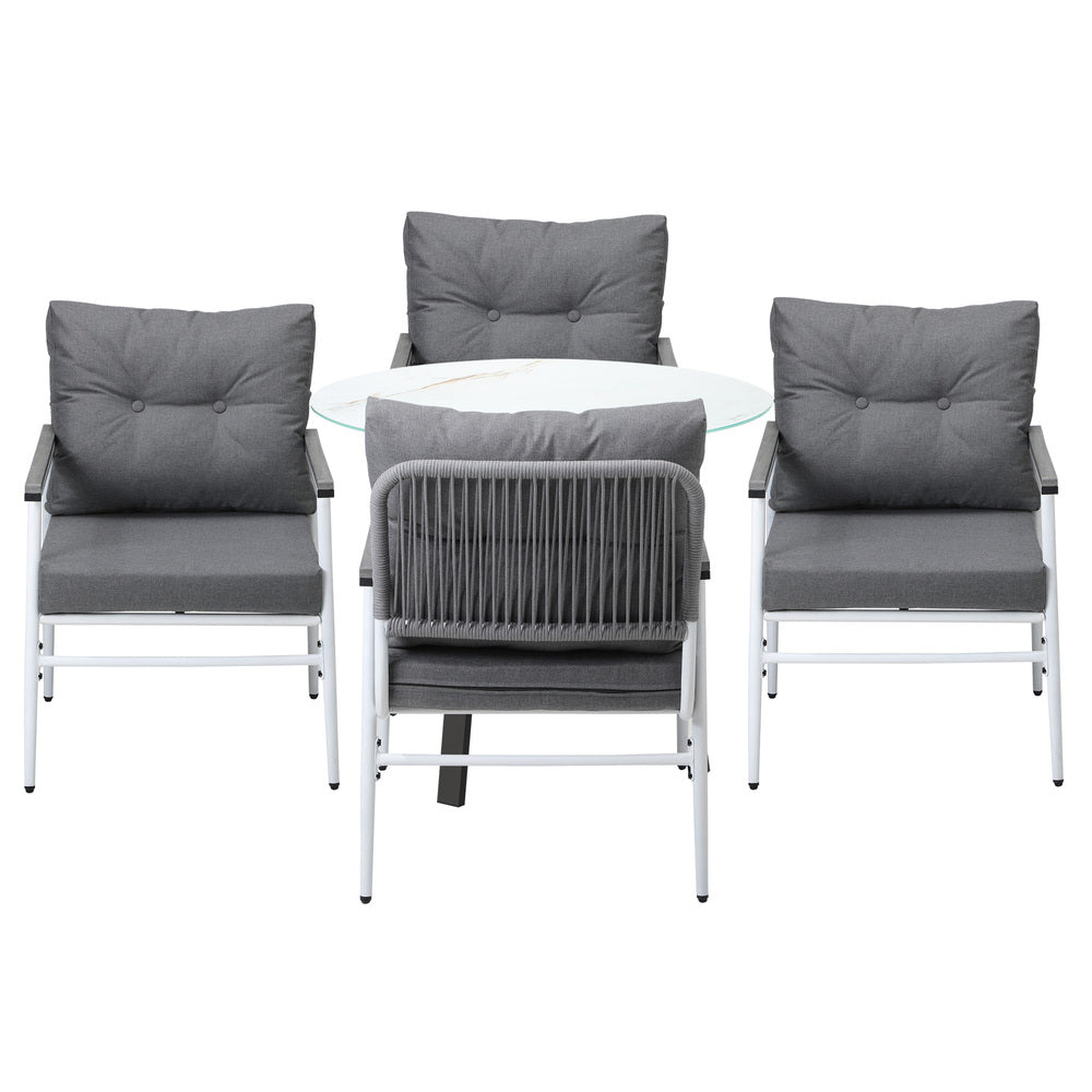Livsip Outdoor Dining Set 4 Seater Marble Tempered Glass Table-Outdoor Dining Set-PEROZ Accessories