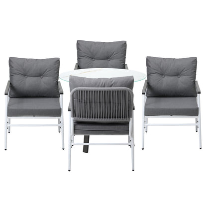Livsip Outdoor Dining Set 4 Seater Marble Tempered Glass Table-Outdoor Dining Set-PEROZ Accessories