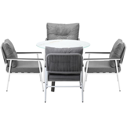 Livsip Outdoor Dining Set 4 Seater Marble Tempered Glass Table-Outdoor Dining Set-PEROZ Accessories