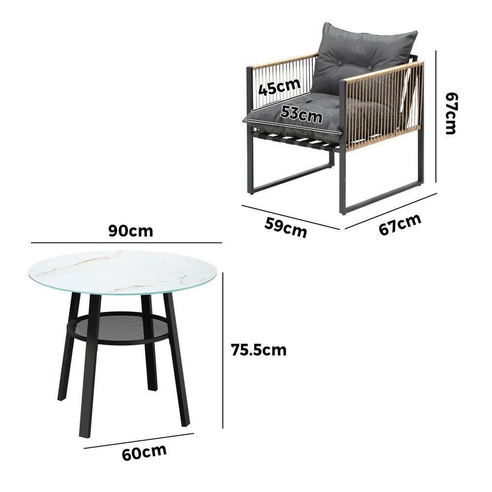 Livsip Outdoor Patio Set 2 Seater Bistro Setting-Outdoor Dining Set-PEROZ Accessories