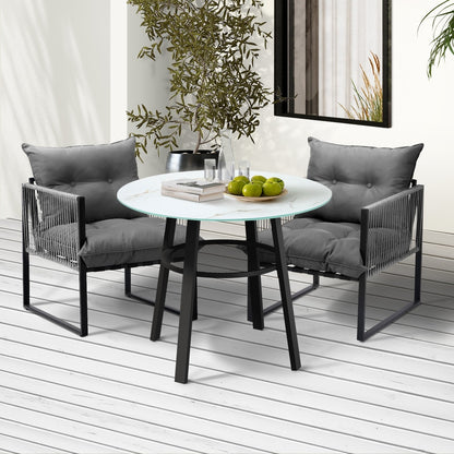 Livsip 3PCS Outdoor Dining Set Round Table PE Wicker Chairs-Outdoor Dining Set-PEROZ Accessories