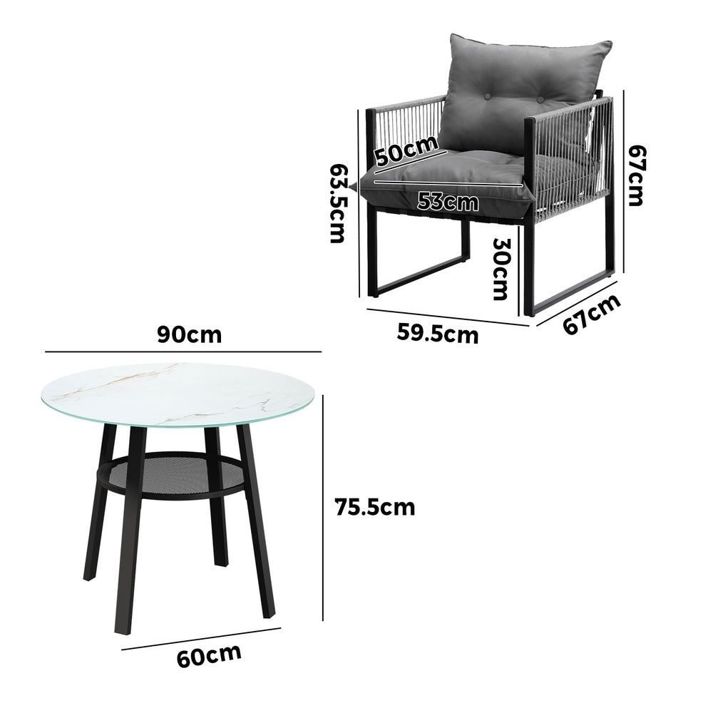 Livsip 3PCS Outdoor Dining Set Round Table PE Wicker Chairs-Outdoor Dining Set-PEROZ Accessories