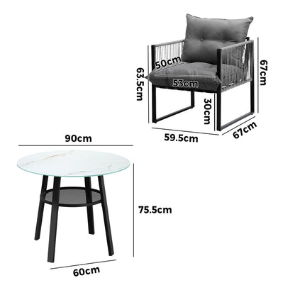 Livsip 3PCS Outdoor Dining Set Round Table PE Wicker Chairs-Outdoor Dining Set-PEROZ Accessories