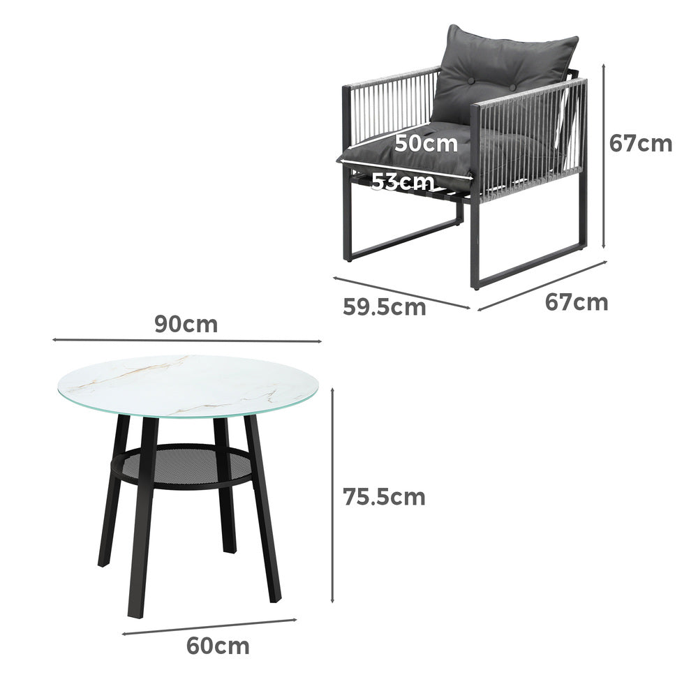 Livsip 3PCS Outdoor Dining Set Round Table PE Wicker Chairs-Outdoor Dining Set-PEROZ Accessories