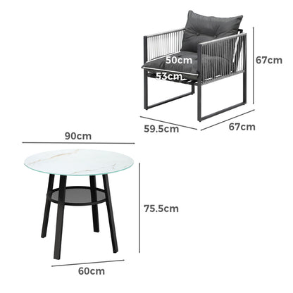 Livsip 3PCS Outdoor Dining Set Round Table PE Wicker Chairs-Outdoor Dining Set-PEROZ Accessories