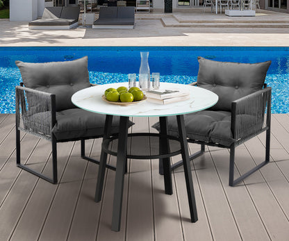Livsip 3PCS Outdoor Dining Set Round Table PE Wicker Chairs-Outdoor Dining Set-PEROZ Accessories