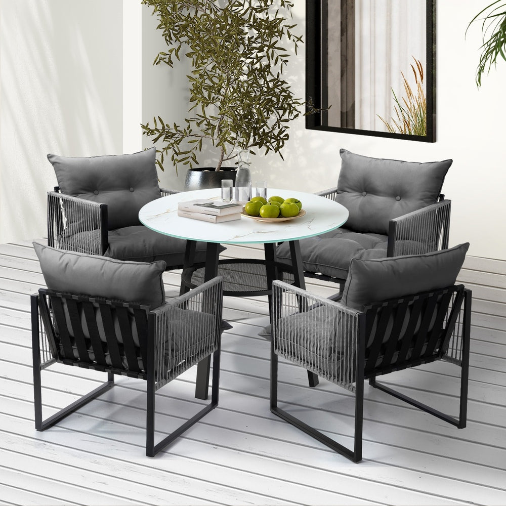 Livsip 5PCS Outdoor Dining Set Round Table PE Wicker Chairs-Outdoor Dining Set-PEROZ Accessories