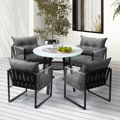 Livsip 5PCS Outdoor Dining Set Round Table PE Wicker Chairs-Outdoor Dining Set-PEROZ Accessories
