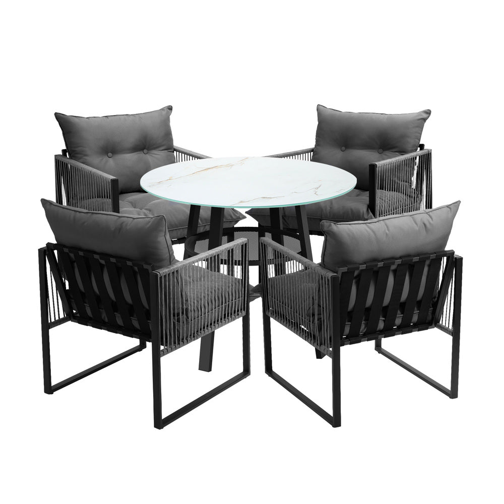 Livsip 5PCS Outdoor Dining Set Round Table PE Wicker Chairs-Outdoor Dining Set-PEROZ Accessories