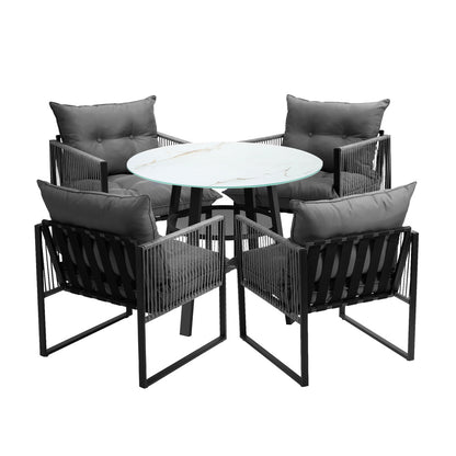 Livsip 5PCS Outdoor Dining Set Round Table PE Wicker Chairs-Outdoor Dining Set-PEROZ Accessories