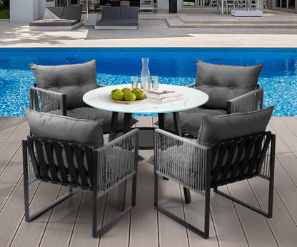 Livsip 5PCS Outdoor Dining Set Round Table PE Wicker Chairs-Outdoor Dining Set-PEROZ Accessories