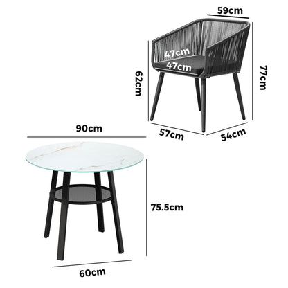 Livsip 3PCS Outdoor Dining Set Marble-style Table-Outdoor Dining Set-PEROZ Accessories