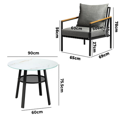Livsip Outdoor Dining Setting Table Sofa Chairs 3PCS-Outdoor Dining Set-PEROZ Accessories