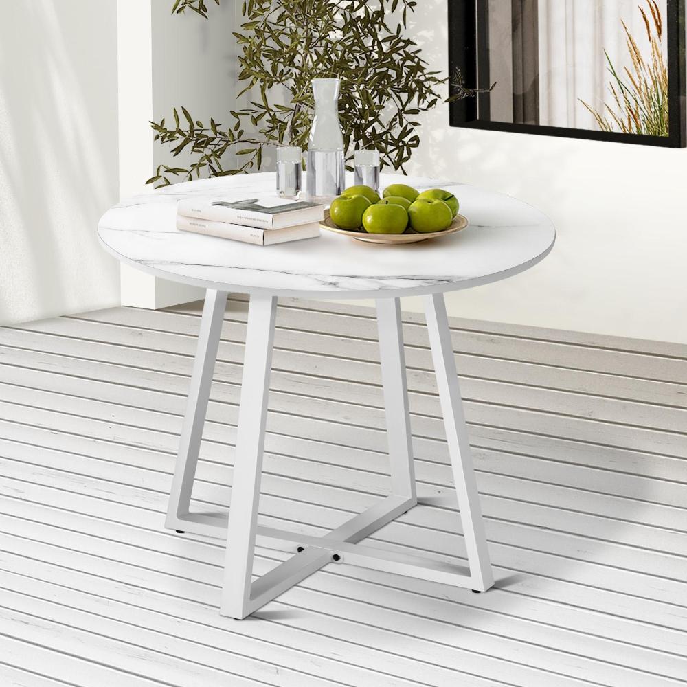 Livsip 90cm Outdoor Dining Sintered Stone Table White-Outdoor Dining Sets-PEROZ Accessories