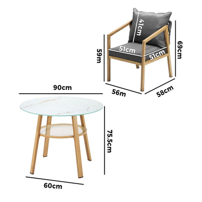 Livsip 3PCS Outdoor Dining Set 90cm Table Lounge Chairs-Outdoor Dining Set-PEROZ Accessories