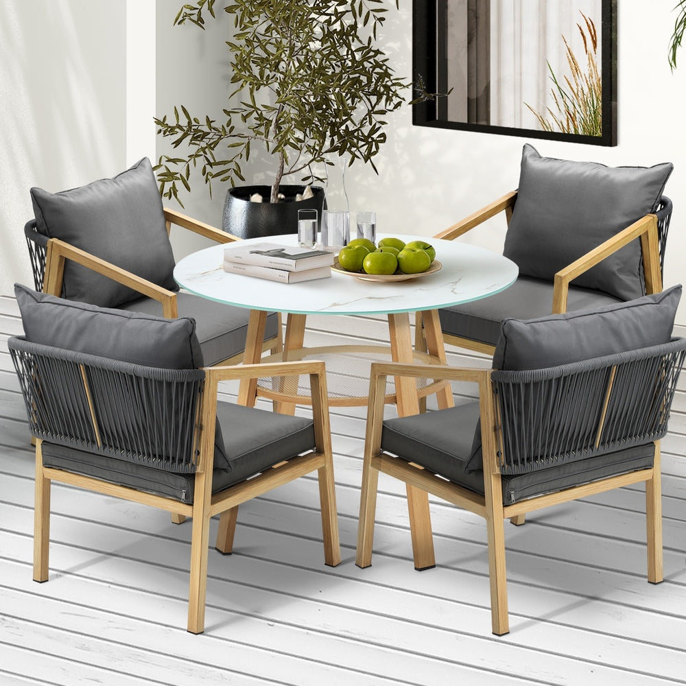 Livsip 5PCS Outdoor Dining Set 90cm Table Lounge Chairs-Outdoor Dining Set-PEROZ Accessories