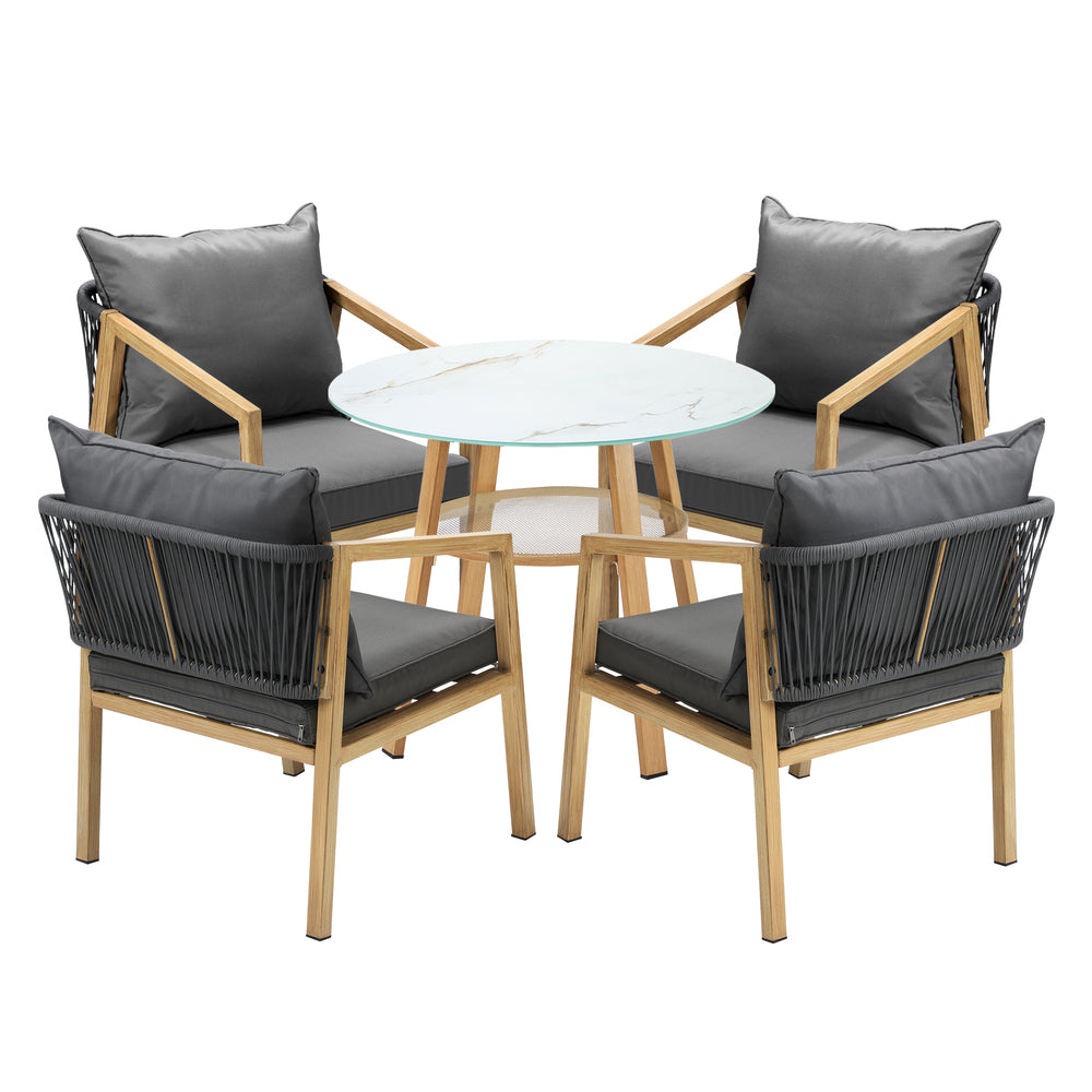 Livsip 5PCS Outdoor Dining Set 90cm Table Lounge Chairs-Outdoor Dining Set-PEROZ Accessories