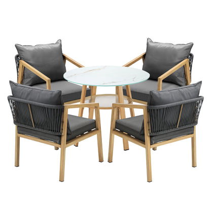 Livsip 5PCS Outdoor Dining Set 90cm Table Lounge Chairs-Outdoor Dining Set-PEROZ Accessories