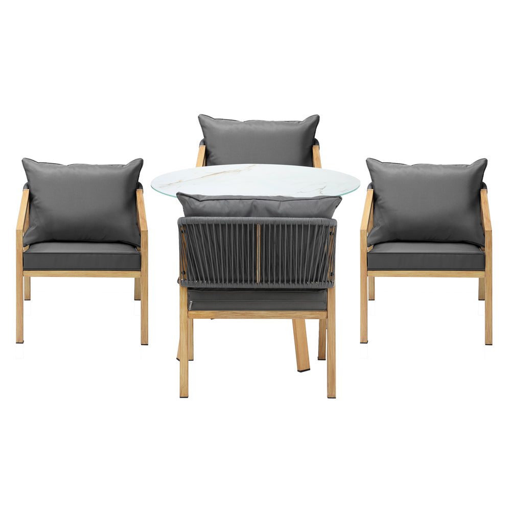 Livsip 5PCS Outdoor Dining Set 90cm Table Lounge Chairs-Outdoor Dining Set-PEROZ Accessories