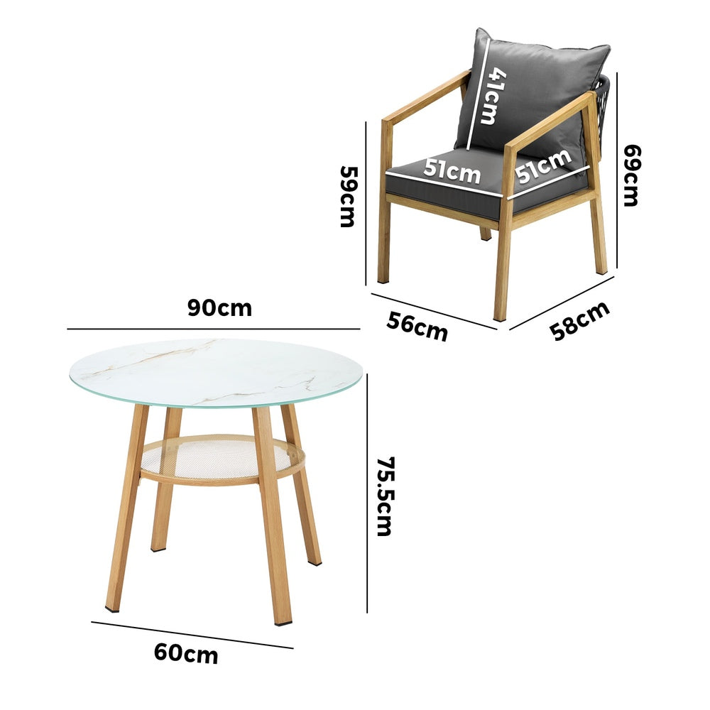 Livsip 5PCS Outdoor Dining Set 90cm Table Lounge Chairs-Outdoor Dining Set-PEROZ Accessories