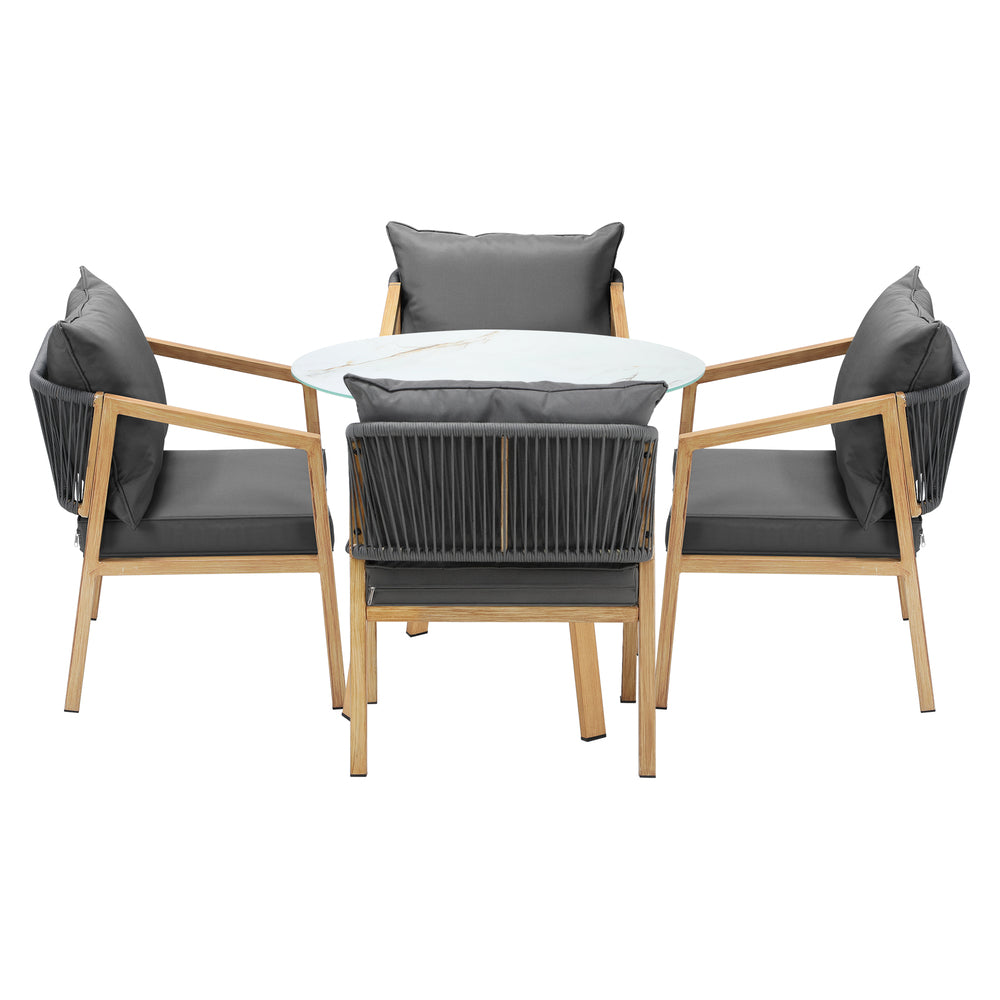 Livsip 5PCS Outdoor Dining Set 90cm Table Lounge Chairs-Outdoor Dining Set-PEROZ Accessories