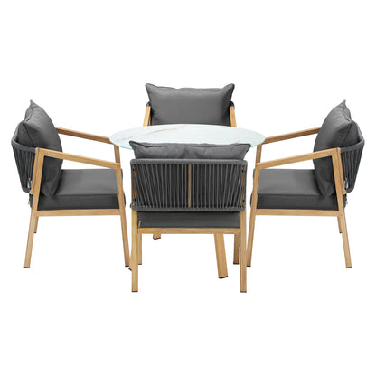 Livsip 5PCS Outdoor Dining Set 90cm Table Lounge Chairs-Outdoor Dining Set-PEROZ Accessories