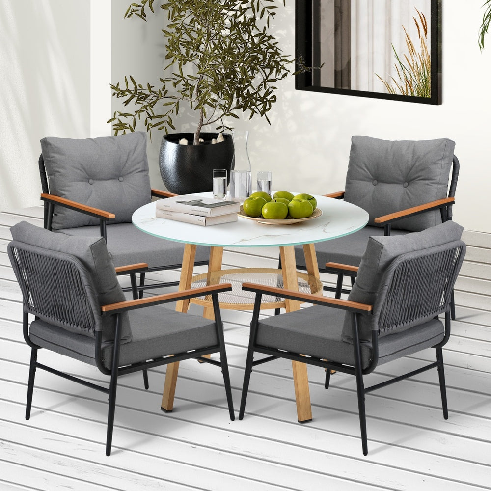 Livsip 5PCS Outdoor Furniture Dining Set Table with Storage Shelf-Outdoor Dining Set-PEROZ Accessories