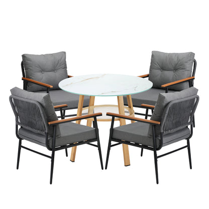 Livsip 5PCS Outdoor Furniture Dining Set Table with Storage Shelf-Outdoor Dining Set-PEROZ Accessories