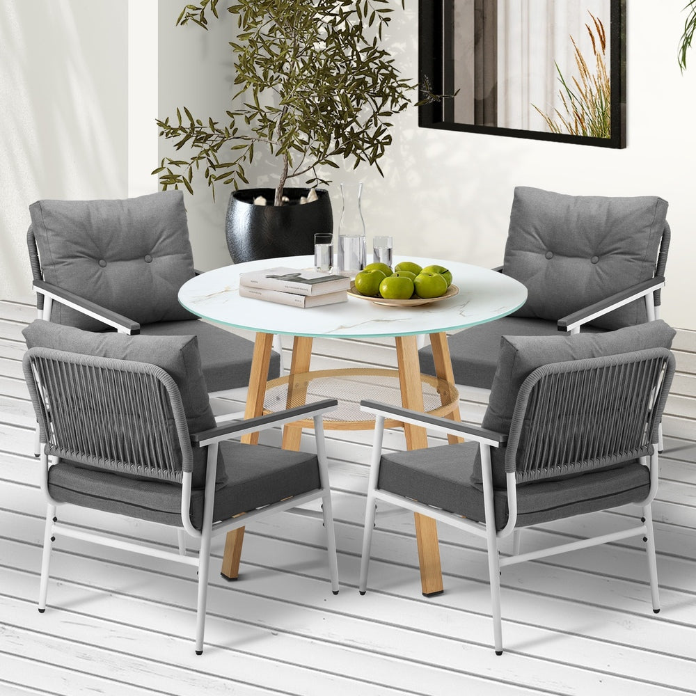 Livsip Outdoor 5PCS Dining Set Table with Storage Shelf-Outdoor Dining Set-PEROZ Accessories