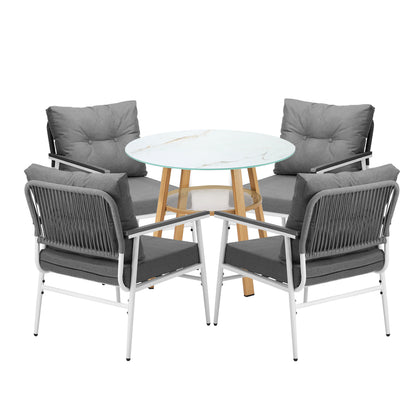 Livsip Outdoor 5PCS Dining Set Table with Storage Shelf-Outdoor Dining Set-PEROZ Accessories